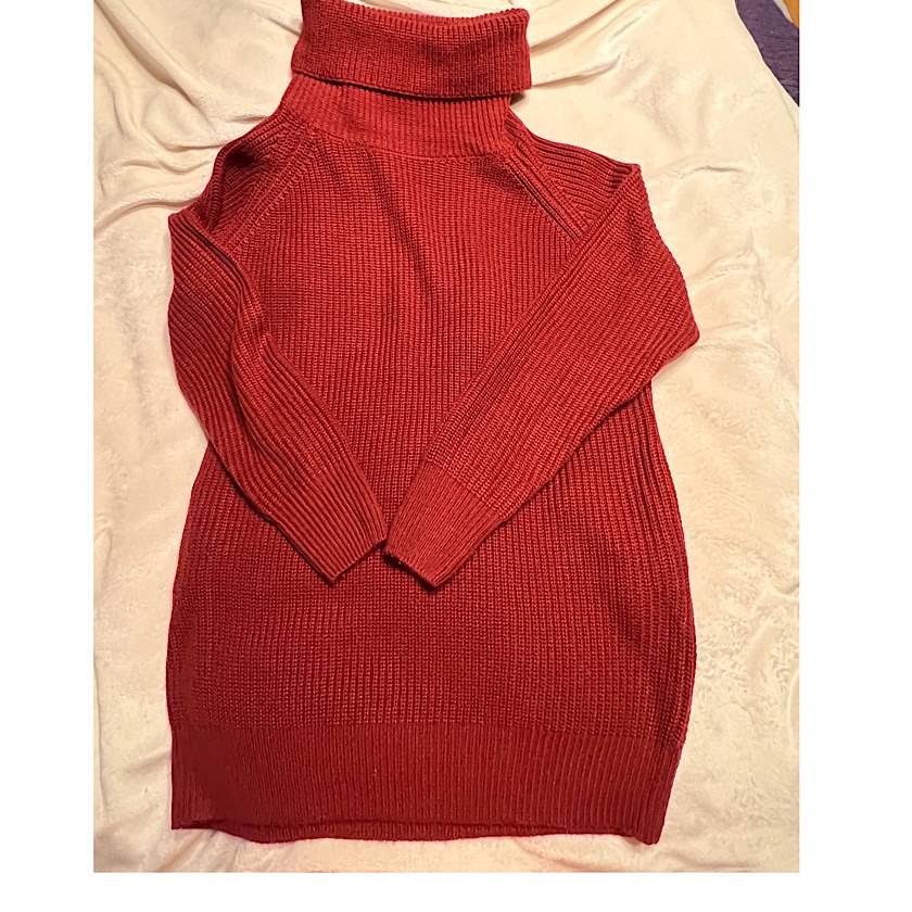 Women’s Burgundy Turtle-Neck Sweater Dress With Pockets